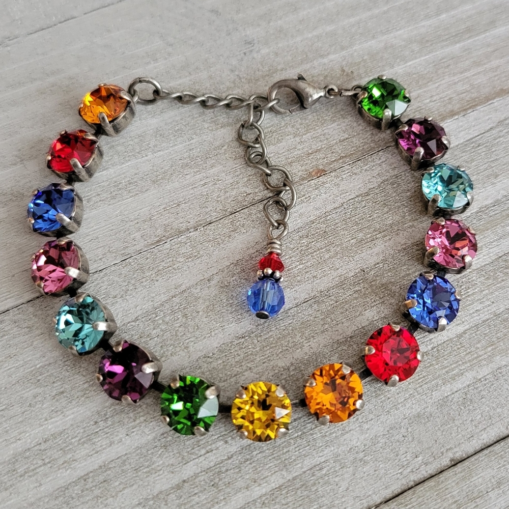 Austrian Crystal Tennis Bracelet in Antique Silver